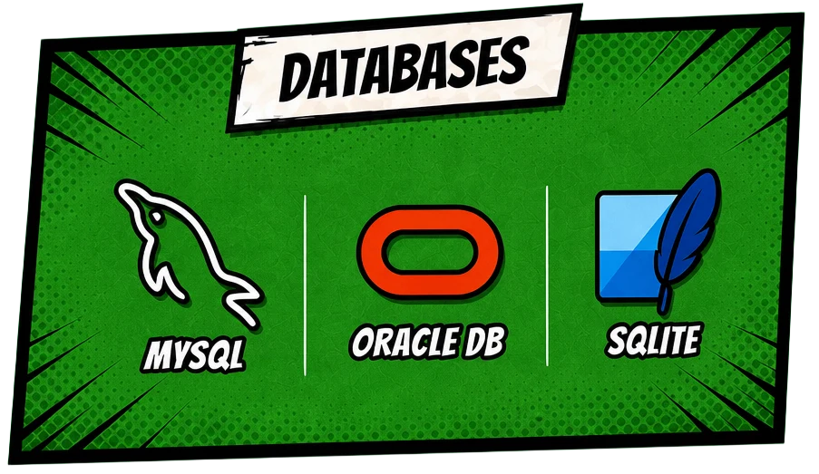Databases: MySQL, Oracle DB, SQLite